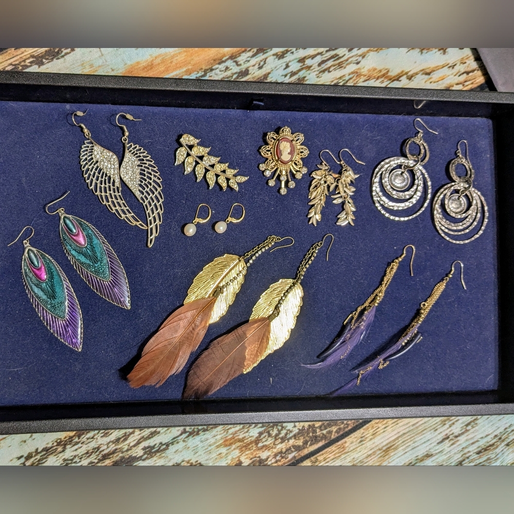 Jewelry Lot of Gold and Silver Earrings (7 pairs) and 2 Pins
